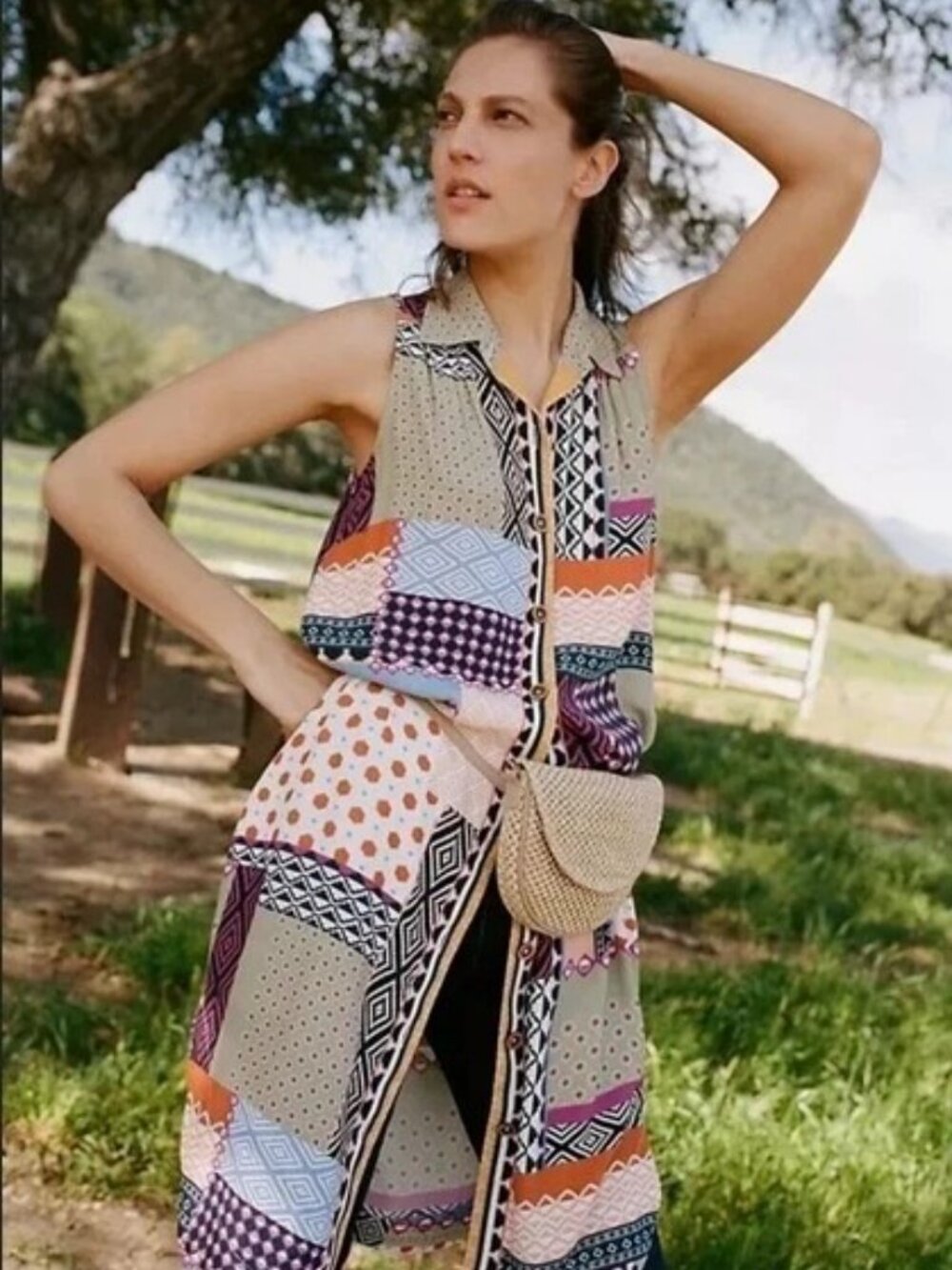 Anthropologie Everyway Sleeveless Shirt Dress Tunic Patchwork Print Size 2